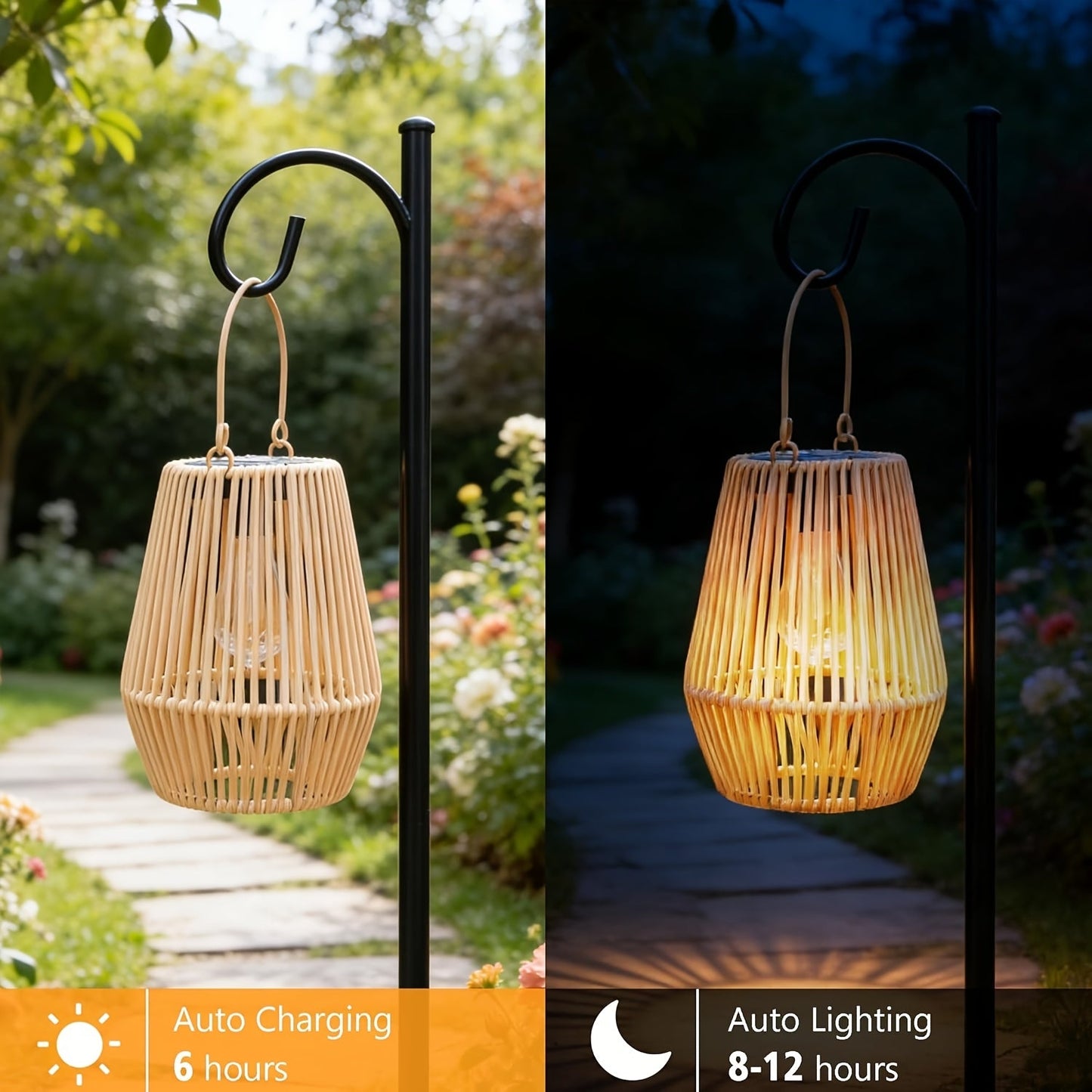 Solar Outdoor Lights Bohemian Bamboo Hanging Lanterns, Warm White, 1/2/4 Piece Sets for Patio Decor