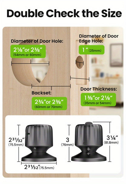 GHome KD03 PRO Smart Door Knob 4-in-1 with USB-C Charging & Gateway Remote - Fingerprint, Keypad & App, Anti-Peep, Tamper Alarm, Emergency Power, Keyless Entry, Black