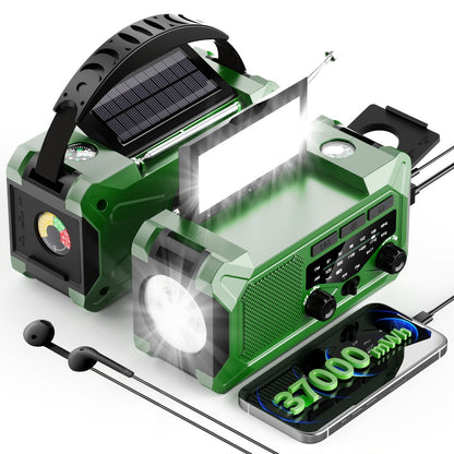 10000mAh AM/FM Emergency Radio with Solar Panel, Hand Crank, Reading Light and Yellow or Green Case