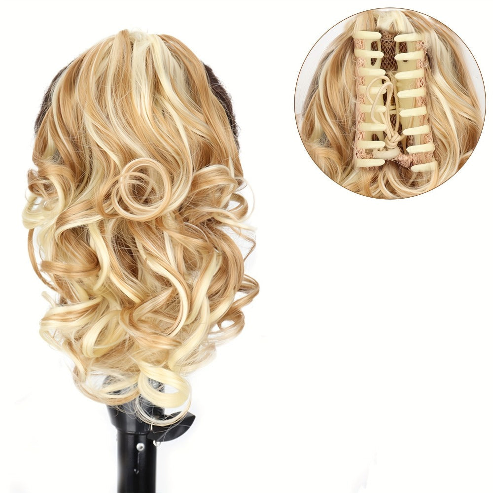 Hair Extensions Curly 8-Inch Synthetic Ponytail with Claw Clip and Eight Dark, Brown and Blonde Colors