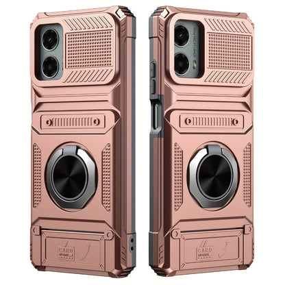 Wallet Moto G 5G 2025 2024 Case Card Holder 360° Ring Stand Dual Layer Shockproof Magnetic Car Mount Compatible Cover for Motorola Moto G 5G – Black Blue Red Rose Gold