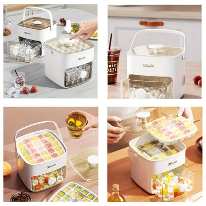 Ice Cube Tray 48 Grid Double Layer Large Capacity - Easy Press Stackable Ice Mold Food Grade Plastic for Freezer Refrigerator, Quick Release Ice Cube Maker for Drinks Cocktails Water, Green