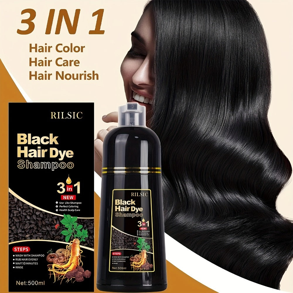 Herbal Hair Dye Shampoo 3-in-1 with Plant Squalene 2pcs 16.91oz — Instant Gray Hair Coverage, Natural Color in Minutes, Brown Dark Brown & Black, Unisex Men & Women