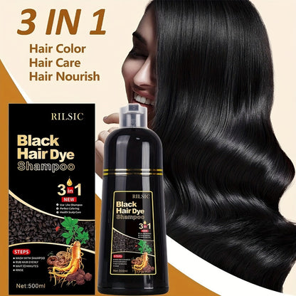 Herbal Hair Dye Shampoo 3-in-1 with Plant Squalene 2pcs 16.91oz — Instant Gray Hair Coverage, Natural Color in Minutes, Brown Dark Brown & Black, Unisex Men & Women