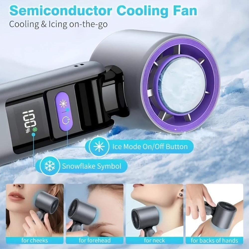 Foldable Handheld Fan with Contact Cooling Plate, Digital Display, 1-100 Speeds and Six Styles
