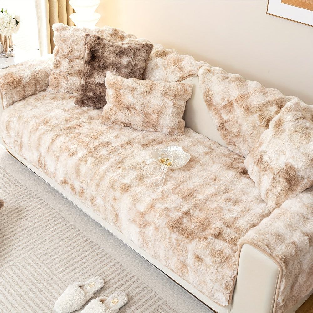 Sofa Cover, Faux-Lamb Plush Gradient Couch Pad in Five Colors with Armchair, Backrest and Seat Sizes
