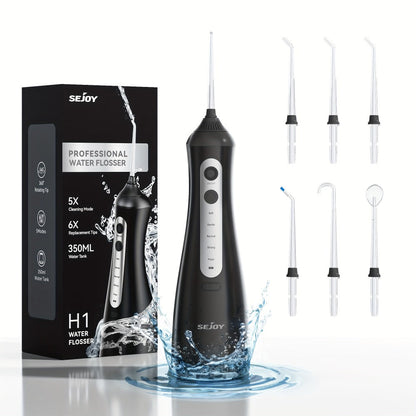350 ml Cordless Water Flosser Kit with Six Jet Tips, Five Mode Labels, USB Cable and Manual