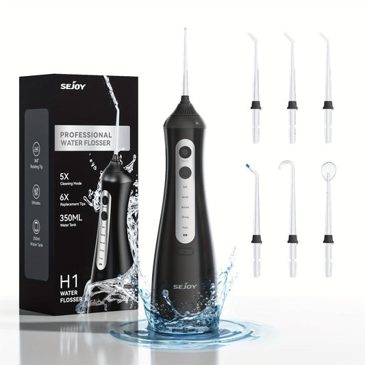 Cordless Water Flosser for Braces & Gum Care – Portable Oral Irrigator 350ml Tank 5 Modes One-Touch IPX Waterproof USB Rechargeable Dental Water Pick for Travel Home