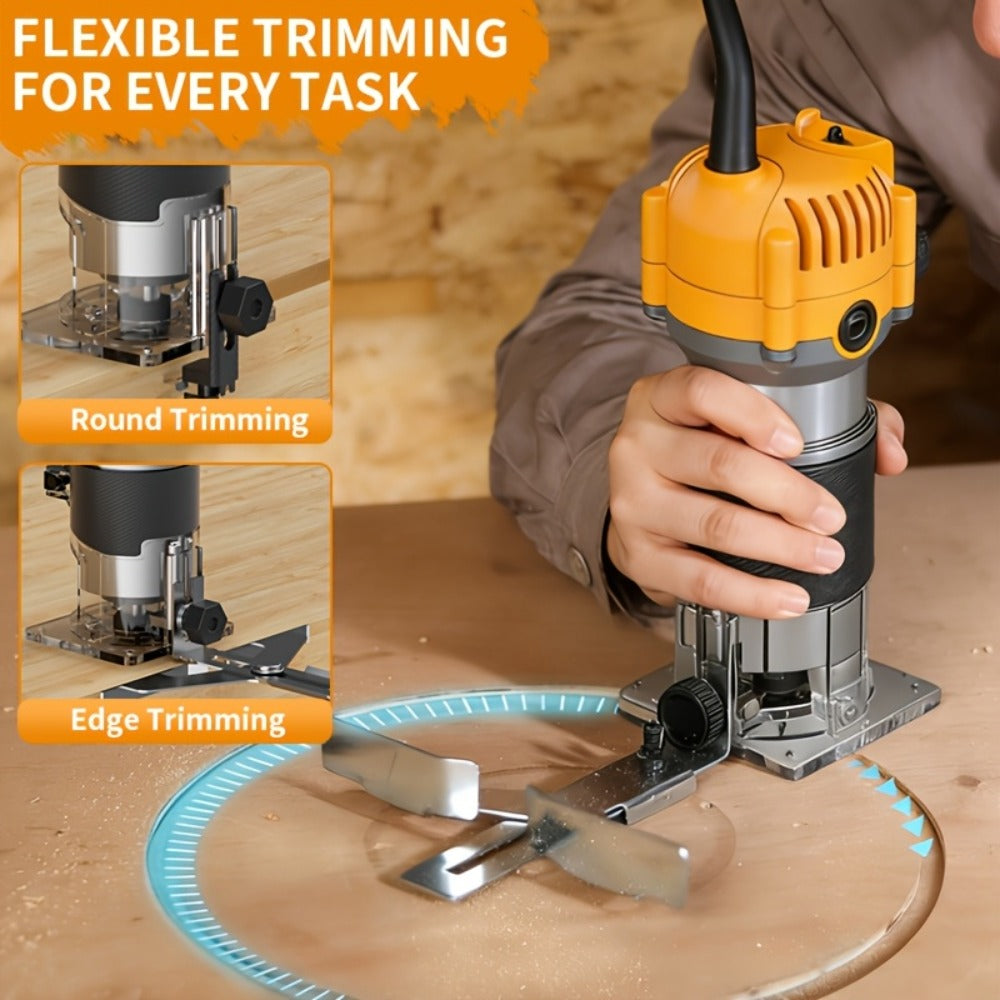 Wood Router Edge Trimmer 800W 6.1Amp Compact Hand Router Tool 35000RPM with Variable Speed, 1/4" Collet, Router Bit Set for Woodworking Slotting Carving Edge Treatment DIY Projects
