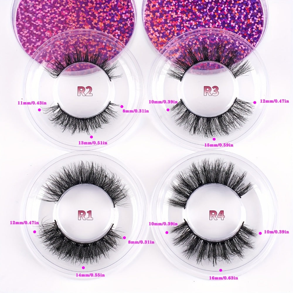 Faux-Mink False Eyelashes Multipack with 20 Pairs in Three Mixed-Style Round Storage Case Options