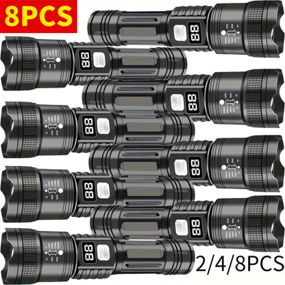 Flashlight 800-Lumen Zoomable Rechargeable Torch with 150m Range in 2, 4 or 8-Piece Packs for Outdoor Use