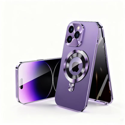 Phone Case Privacy Screen with Aluminum Alloy Frame, Rear Stand and MagSafe Support for iPhone 15 Pro