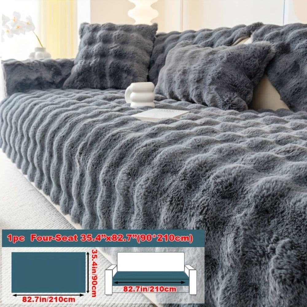 Sofa Cover Thick Faux Rabbit Plush Panels with Anti-Slip Feature for Seat, Armrest, Backrest or Pillowcase