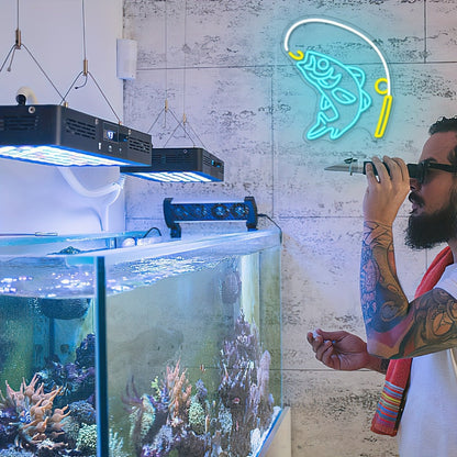 Fishing Neon Sign LED Wall Decor – Dimmable Multicolor Go Fishing Hook Neon Light for Man Cave, Bedroom, Tackle Shop, Bar & Game Room, Fly Fishing Gift & Unique Wall Art