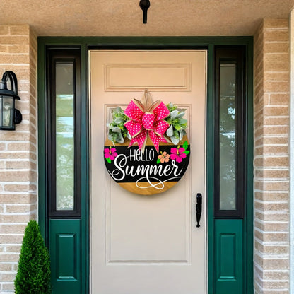 Summer Door Hanger for Front Door - Hello Summer Spring Wreath All Season Door Decor Farmhouse Hanging Sign for Home Porch Entryway Indoor Outdoor Wall Decoration