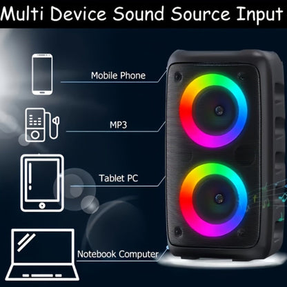 Outdoor LED Bluetooth Speaker with Microphone Large Stereo PA System Wireless Portable Speaker for Square Dancing Park Performances Stage Events Parties Singing Rechargeable Battery