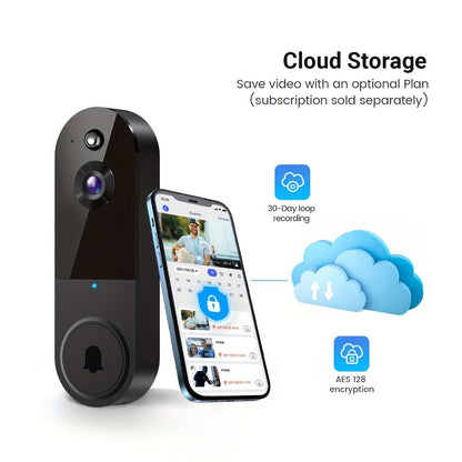 2K WiFi Doorbell Camera Wireless Smart Doorbell with AI Snapshot, Night Vision, Two-Way Intercom, Photo & Video Recording, Local Storage, Rechargeable Battery, Motion Detection, Black Linen