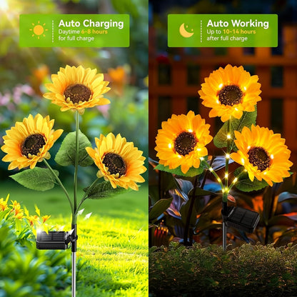 Solar Sunflower Garden Stake Lights, Four Assemblies with 12 Flowers and 8 Butterfly Clips