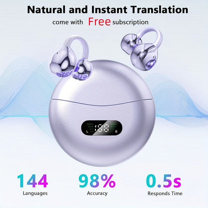 Open-Ear Clip Earphones Bluetooth 5.4 Wireless Earbuds for Glasses Wearers Small Ears Low Latency HD Calls All-Day Comfort Clip-On Open Ear Headphones Purple Black White