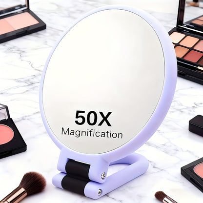 Makeup Mirror Dual-Sided 1X and 50X Handheld Round Compact with Folding 360° Handle in Black or White