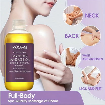 Lavender-Labeled Massage Oil in One or Three 236 ml Bottles with Pour Caps for Body-Care Routines