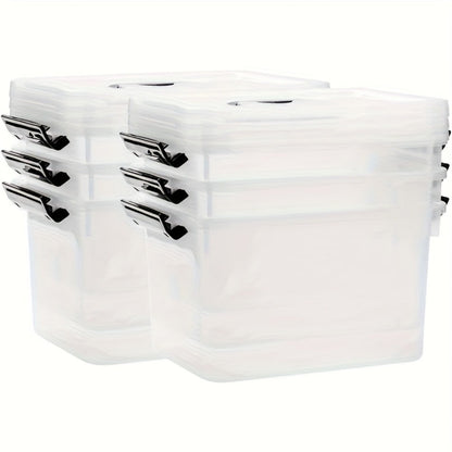 Six-Piece 6-Quart Clear Storage Box Set with Black Latches, Carry Handles and Stackable Lids