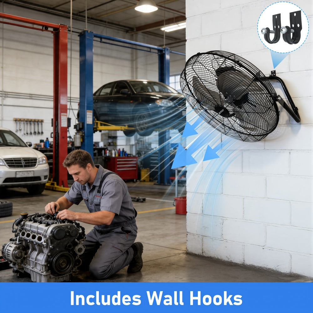 Industrial Floor Fan High Velocity, 3-Speed Heavy Duty Metal Cradle Fan with 360° Tilt, Multiple Sizes Available, Powerful Air Circulation Fan for Warehouse, Workshop, Garage, Factory and Basement
