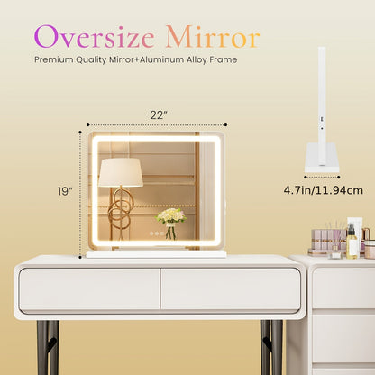 Rectangular LED Vanity Mirror with Three Light Colors and Three Size Checkouts from 13 x 17 to 32 x 22 Inches