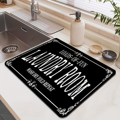Kitchen Mat, 40x60cm Black Microfiber Dish-Drying and Laundry Counter Pad with Machine-Wash Care