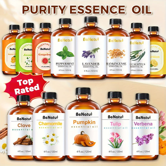 Essential Oil 120ml 4oz Pure Aromatherapy Oils for Diffuser Humidifier Candle Soap Making Lavender Peppermint Eucalyptus Frankincense Lemon Rosemary Lemongrass Vanilla Argan
