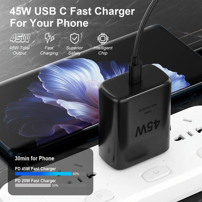 45W Super Fast Charging Block 2-Pack – USB-C Type-C Wall Charger for Samsung Galaxy S23 S22 S21 S20 Ultra Note 20 10 & iPhone 16 15 Pro Pro Max Plus, Compact Power Adapter Duo