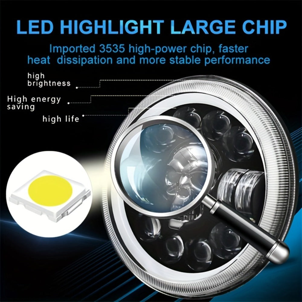 7 Inch Motorcycle LED Headlight Skull Ghost Design - Colorful Demon Eye Round Head Lamp, Custom Car Headlight Modification Front Light for Motorcycle Jeep Truck