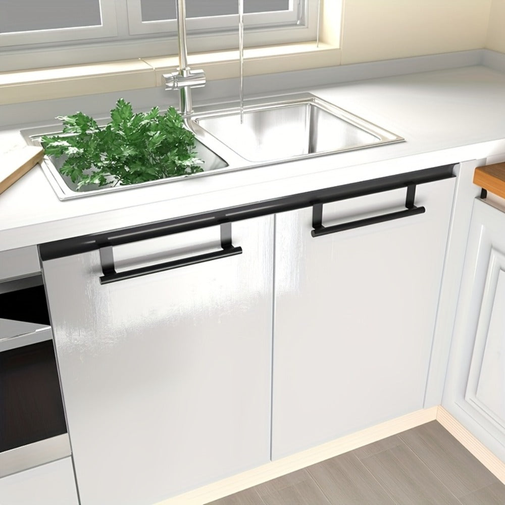 Stainless Steel Over-Cabinet Towel Bar Set, 2 Pieces in Black or Silver, 36.5cm for Kitchens and Bathrooms