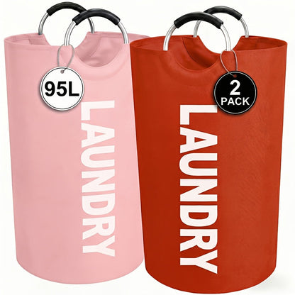 Two-Piece 95L Foldable Laundry Hamper Set with Ring Handles in 12 Solid or Mixed Color Options