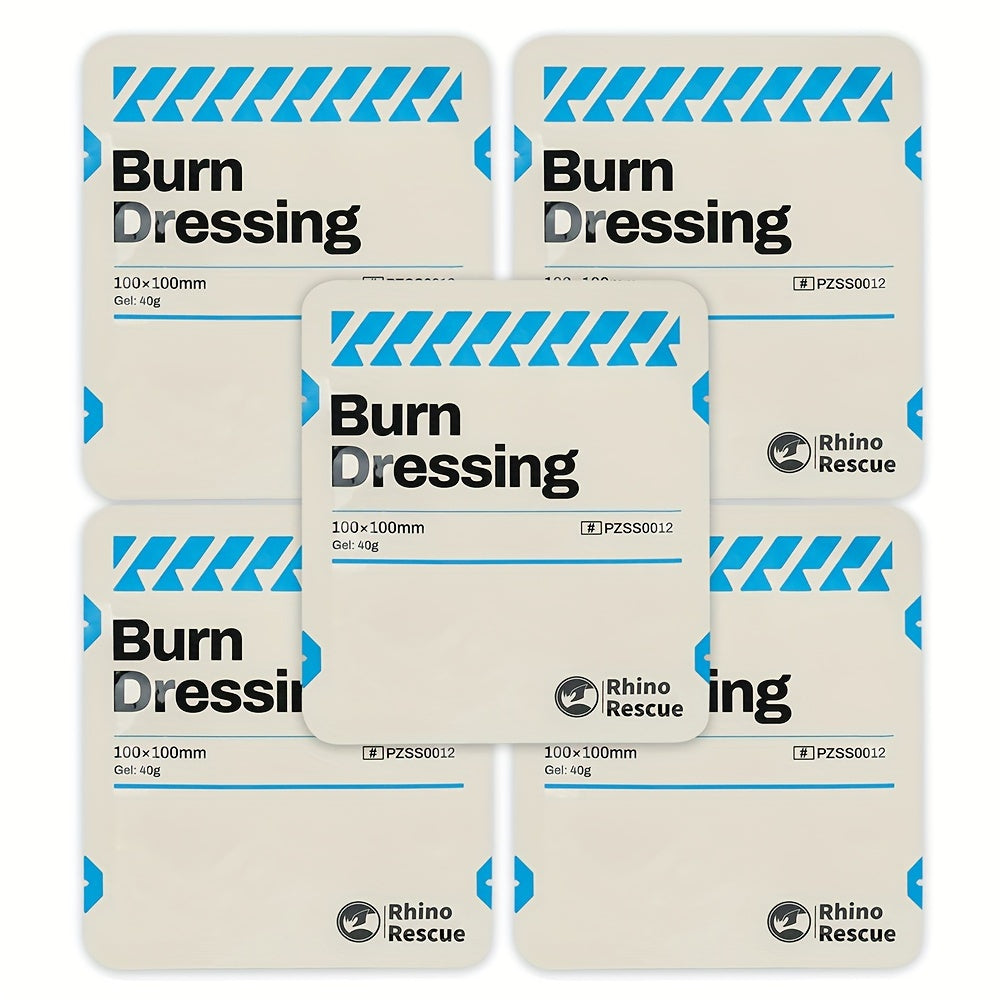 Burn Dressing Five-Pack with 100 x 100mm Gel Pads, 40g Individually Packed Rhino Rescue Packets