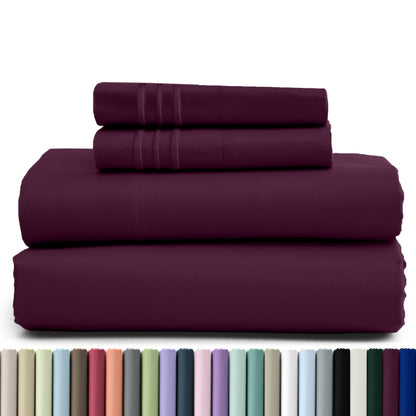 Bed Sheet Set Brushed Microfiber in 3- or 4-Piece Configuration with 16-Inch Pocket and Twenty-Four Colors