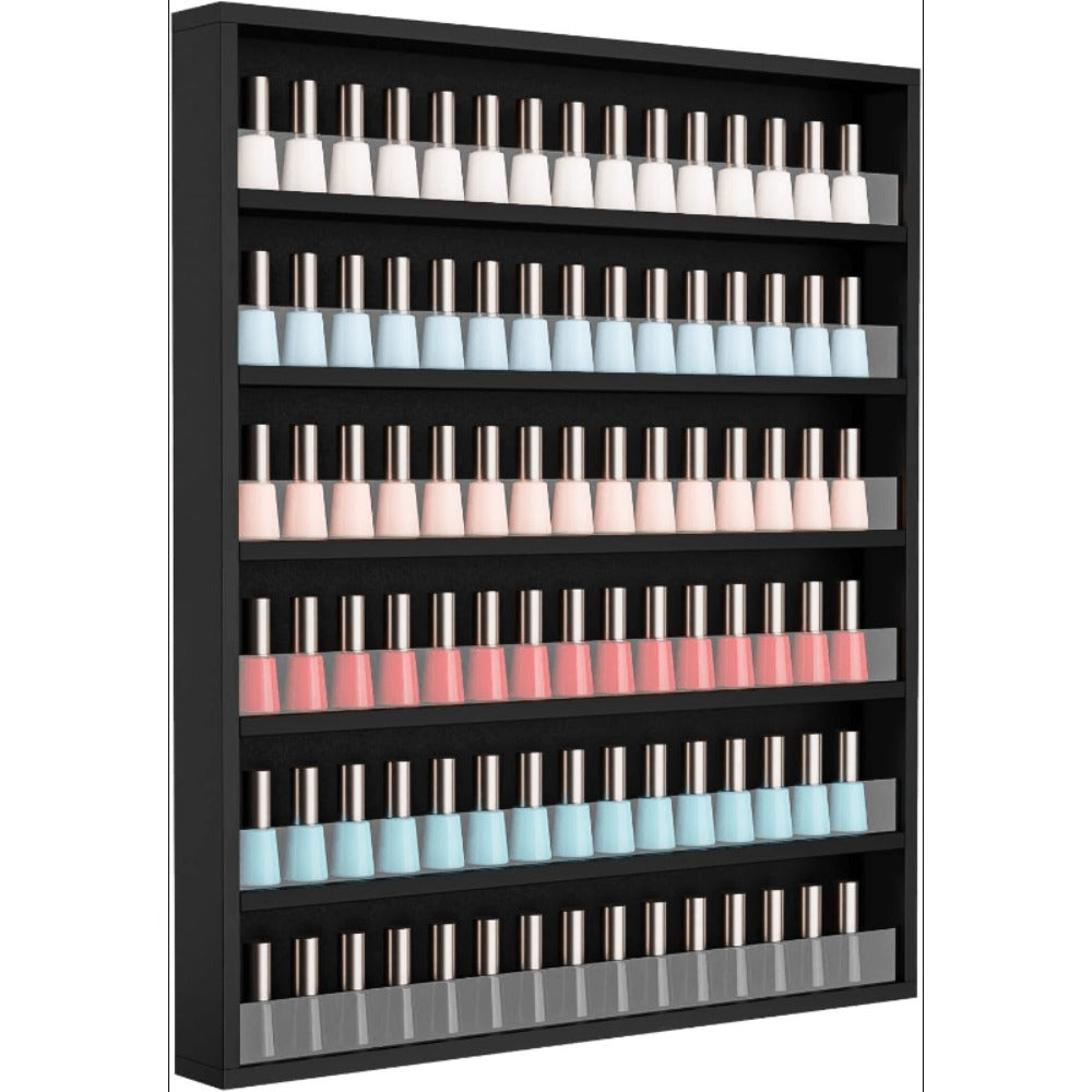 Nail Polish Rack Wall Mount Organizer 6-Tier & 10-Tier with Acrylic Baffle – Salon Display Shelf for Nail Polish Storage, Home Nail Studio & Spa, Black White Pink