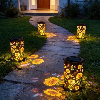 Solar Garden Lights IP65 Pattern Lantern with Hummingbird, Sunflower or Butterfly Designs for Yard Decor