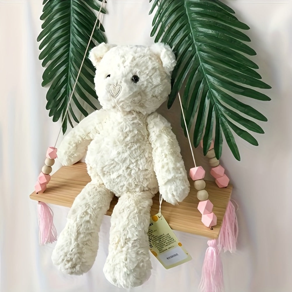 Stuffed Animal White Teddy Bear with Loving Heart Detail, Kawaii Theme and One Source Style
