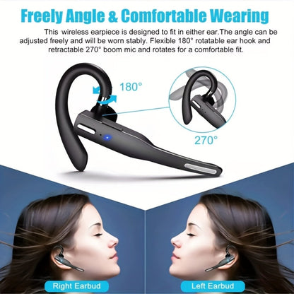 Single Ear Bluetooth Business Earbud with Microphone 15-Hour Call Time 15-Day Standby Rotating Earplug Touch Control for Driving Office Sports Voice Calls Video Work