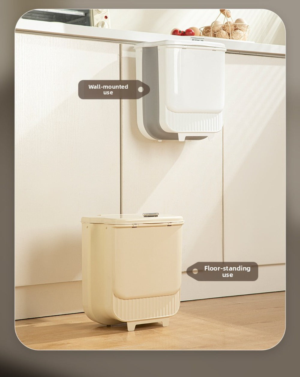 Collapsible 1.85-Gallon Trash Can with Lid for Wall Mount, Cabinet Door Hanging or Floor Placement