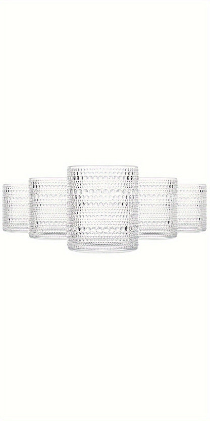 Clear Hobnail Drinking Glasses, Six-Piece 13-Ounce Tumbler Set with Embossed Dot Pattern for Table Settings