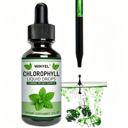 Herbal Supplements with WINYEL Label, Liquid Chlorophyll Drops in One Amber Dropper Bottle