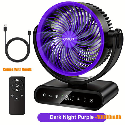 Camping Fan with LED Light Battery Powered 20000mAh 40000mAh 9-Inch 5-Speed Remote Control 90° Tilt 120° Oscillating Quiet Air Circulator for Outdoor Home