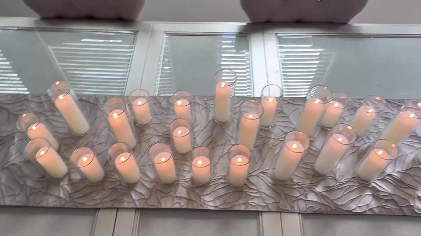 Pillar Candles with Clear Glass Hurricane Holders – Unscented White Cylinder Candles & Vases for Wedding Centerpieces, Party Tables, Home & Office Decor, Bulk Set 24 or 48 Pieces