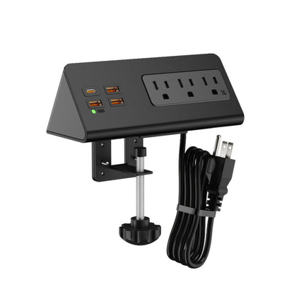 Power Strip Desk-Edge 7-in-1 with Clamp or Screw Mount, PD 20W USB-C, 5.6-Foot Cord and Power Indicator