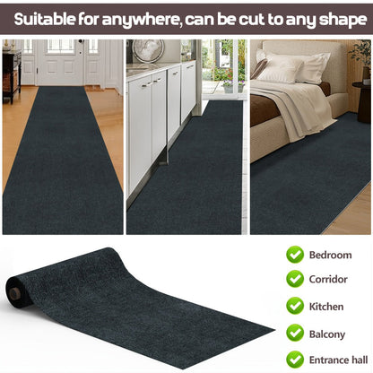 Non-Slip Runner Rug Self-Adhesive Carpet Strip Mat | Machine Washable Hallway Kitchen Stair Mat with Rubber Backing | Cat Scratch Protector Floor Covering