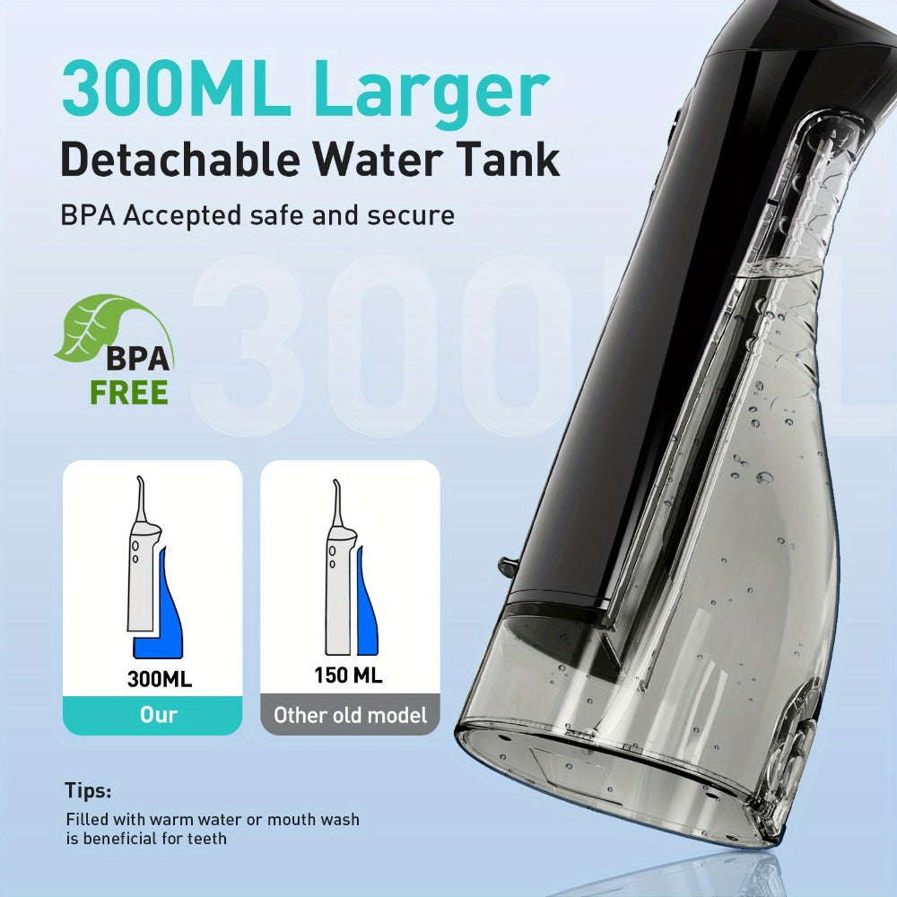 Water Flosser COSLUS CX20 Cordless Oral Irrigator with 300ml Detachable Tank, Five Tips, Rotating Nozzle and Gold Accents