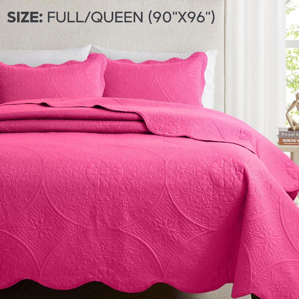 Quilted Bedspread Set 3 Piece – Soft Floral Coverlet with Pillow Shams, Lightweight Breathable Quilt for Bedroom & Guest Room, All Season Bed Cover