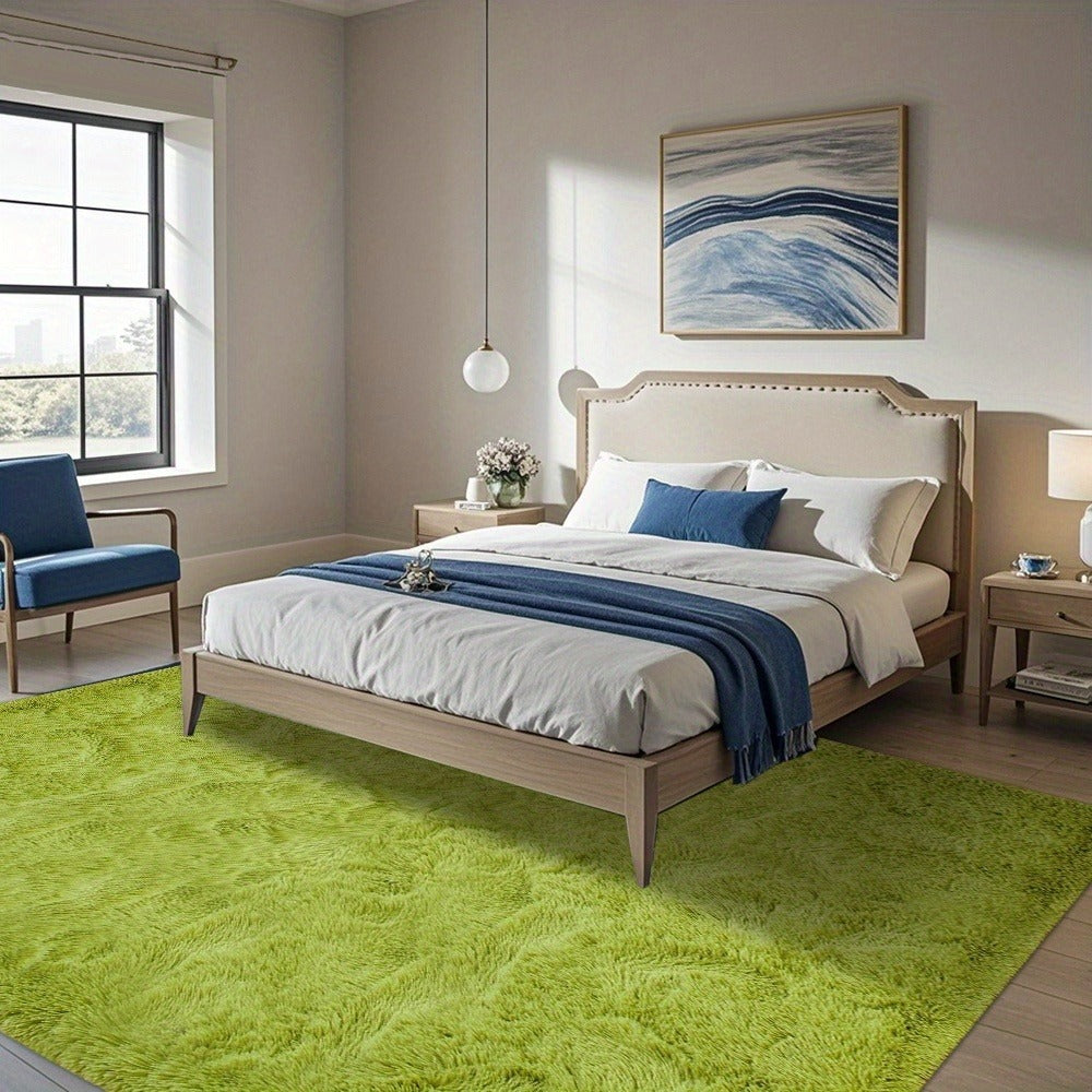 Area Rug Fluffy Faux-Fur Shag in Solid, Tie-Dye and Ombre Colors with Six Retained Room Sizes